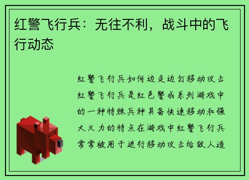红警飞行兵：无往不利，战斗中的飞行动态